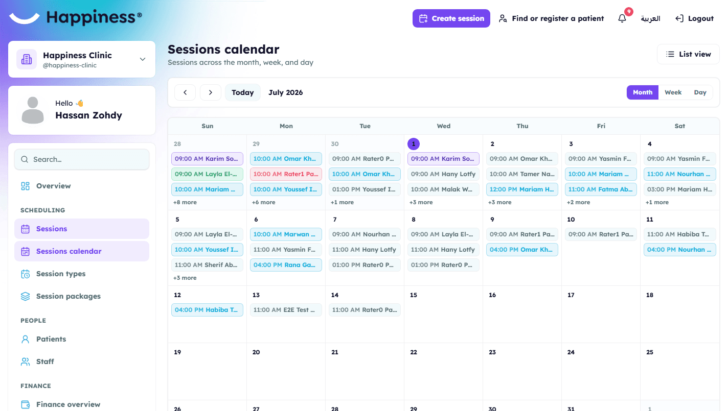 Scheduling calendar across doctors, rooms & branches